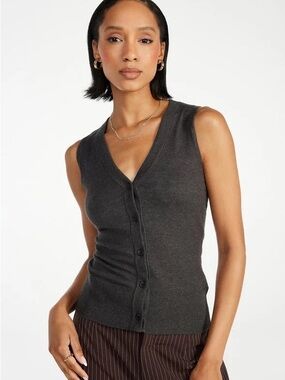 Shoe Dazzle Charcoal Gray Sleeveless V-Neck Button-Front Sweater
